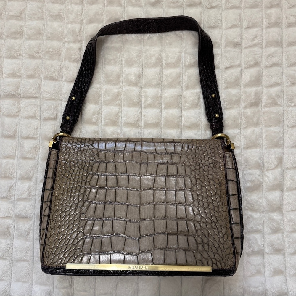 Brahmin Hudson Shoulder Bag Purse Handbag Cross Embossed Leather Flap Designer - Picture 2 of 12